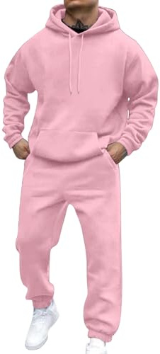 Trainingsanzug für Herren, komplettes Set, langärmelig, Kapuzen-Sweatshirt und Sweathose, 2-teilig, modische Sweatanzüge für Herren, Sport-Set, Sweatpants und Sweatshirt Weihnachten, Z-pink, L