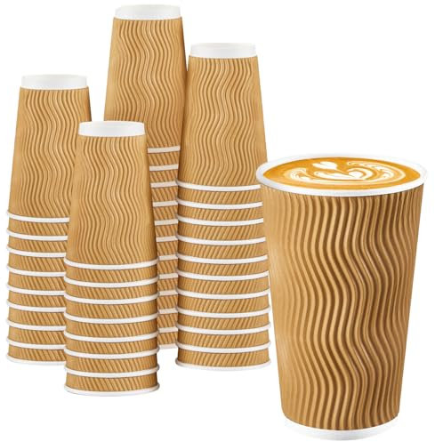 BYSNOW Lot de 90 tasses à café jetables de 473,6 g, tasses à café isothermes en papier peint ondulé pour boissons chaudes (champagne, 90 pièces)