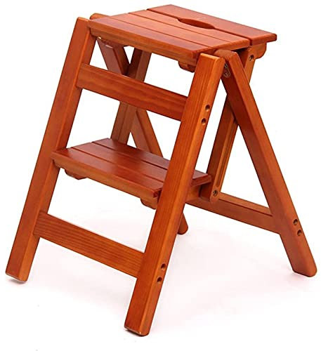 OZBME Échelle en Bois Domestique Pliante à 2 marches, escabeau Multifonction, Chaise d'escalier, Escalade intérieure, étagère Pliante en Bois Massif, Charge maximale 150 kg (Marron)
