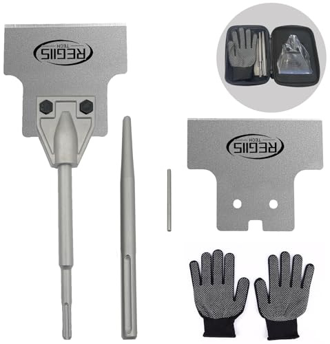 Regiis Tech SDS Max and Plus 12 in Floor Scraper Removable Handle Wide Tile Dual-Purpose Flooring Adhesives Remover, Thinset Removal Tool Chisel Bit for Rotary Hammer Drill