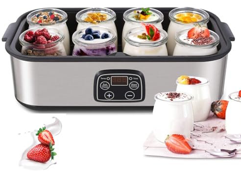 Ultimate Yogurt Maker, Yogurtera con Pantalla LCD y Recipientes de Vidrio de 8 * 180 ML, Máquina automática para Hacer Yogur de 1400 ML, Control de Temperatura y Tiempo Ajustable, para Yogur Casero