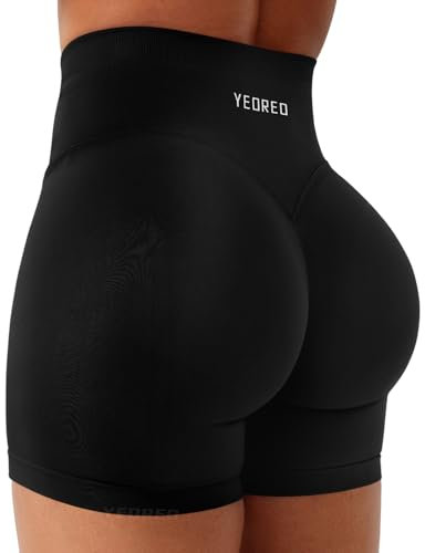 YEOREO Sport Shorts Damen 4.5 Invisible Scrunch Butt Gym Shorts Hoch Taille Booty Yoga Workout Kurze Leggings Schwarz XL
