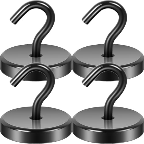 Neosmuk Magnethaken Extra Stark 77kg – Schwarze Magnetische Haken mit Neodym für Camping, Werkstatt, Spind & Kleiderhaken, Outdoor & Kreuzfahrt Zubehör, 4er-Pack