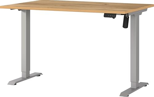 Germania Schreibtisch 8022-641, in Navarra-Eiche-Nb./Silber, elektr. höhenverstellbar, 120 x 119 x 80 cm (BxHxT)