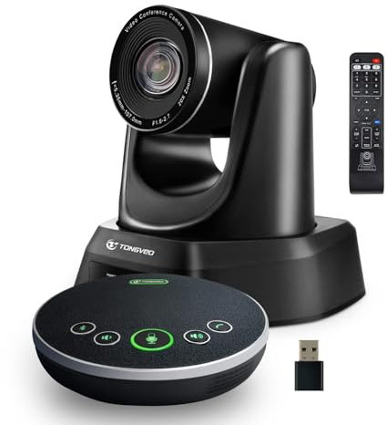 TONGVEO AI Tracking 4K Webcam 5X Zoomable for Conference Room System with 4 Mics and Speaker, Computer ePTZ Camera with Remote, Adjustable Wide Angle, Video Call, Zoom