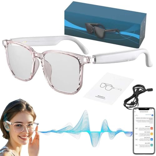 Lenskey AI Translation Glasses, KI-Übersetzungs Brillen, Intelligente Brillen Drahtlose Bluetooth-Übersetzung Ohrhörer, 75 Sprachen Echtzeit-Übersetzungsbrille für Reisen, Männer & Frauen (Weiß)