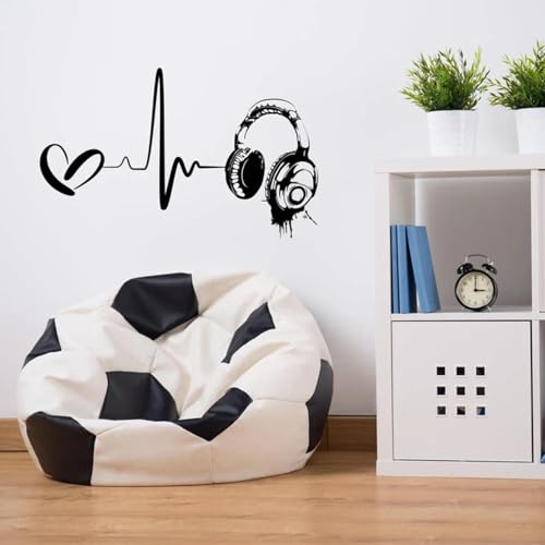 MIAOKEJIA Kopfhörer Wandtattoo Herzschlag Musik Wanddeko Musikliebhaber Geschenk Musik Wohnzimmer Schlafzimmer Wandaufkleber Jugendzimmer Deko