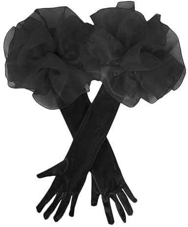 TINAYAUE Damen Lange Handschuhe Vintage Opernhandschuhe Weiche Abendhandschuhe Modische Brauthandschuhe mit Spitze Hautfreundlich Samthandschuhe für Hochzeit, Abschlussball, Opera, Party