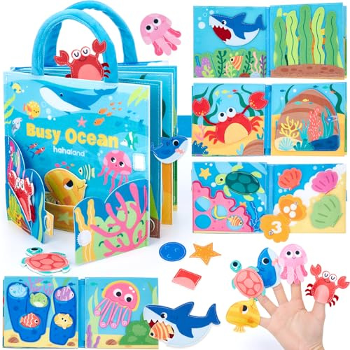 hahaland Busy Board Montessori 1 an, Livre Feutre Animaux Marins