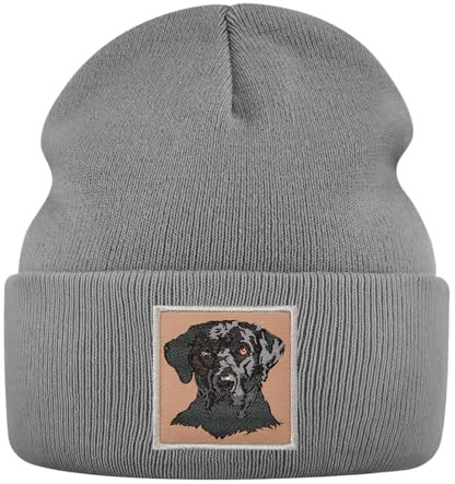 Geyoga Warme Weiche Wintermütze Winter Beanie Mütze Beige Strickmütze mit Stickerei Kalte Mütze mit Hundestickerei Geschenk Strickmütze für Hundebesitzer(Grau,Labrador)
