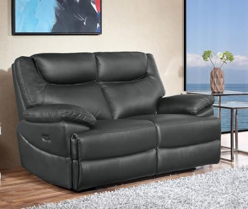 Mapo 3581 2-Sitzer Premium Relaxsofa elektrisch verstellbar | Fernsehsessel für Zwei Personen aus Rindsleder | Modernes Heimkino Sofa mit Kopf- & Fußstütze, bis 160 kg pro Sitz | Schwarz