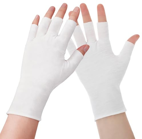 LXUEJIE 4 Paar Baumwollhandschuhe Fingerlose, UV Schutzhandschuhe für Gel Nagellampen Weiße Dünne Handschuhe Ohne Finger für Trockene Hände Touchscreen Spa Hautbehandlung