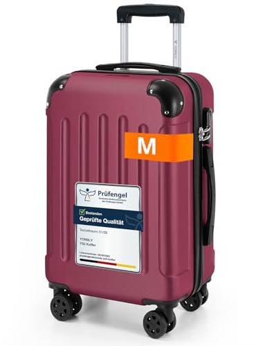 YONSLY Gepäck Suitcase Reisekoffer, Kabinenkoffer, Trolley Rollkoffer Handgepäck, Hartschalenreisekoffer mit 360° Lenkrollen, Zahlenschloss, Mehrstufiger Teleskopgriff (M, Wein rot)
