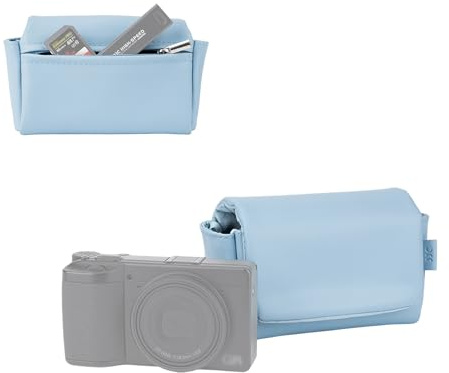 JJC Soft Microfiber Leather Compact Camera Case w/Magnetic Closure,Blue, S | Storage Pouch for Ricoh GR IV III for Canon G7X Mark III II for Sony RX100 VII V III & Holds 2 Camera Batteries Memory Cards
