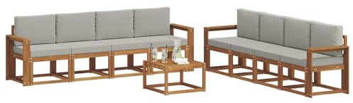 vidaXL Outdoor-Sofagarnitur mit Kissen 9 pcs Natürlich und Hellgrau, Akazienholz Garten Sofa Set, modernes Outdoor Lounge, stylische Terrassenmöbel, Bequeme Sitzgelegenheit für Treffen
