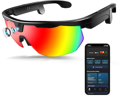 Tulbeys AI Smart Glasses with Camera,Outdoor Sports Cycling/Skiing | 4K HD POV Video Recording, AI Voice Assistant,290 mAh Battery, Sport Audio Glasses,Open-Ear Speakers,Smart Touch Control