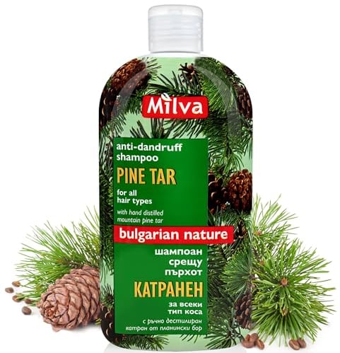 Milva Kiefer Teer Shampoo von Seborrhoischer Dermatitis – 200 ml Natürliches Anti-Schuppen Haarshampoo – Psoriasis Shampoo – Behandlungslösung für Trockene, Juckende und Schuppige Kopfhaut