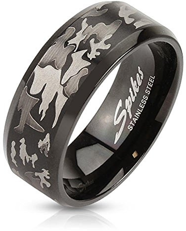Paula & Fritz® Ring Herren Camouflage 316L Chirurgenstahl Größe 70 (22,3) 8-mm Ring-Breite Schwarz Tarnfarbe-n Damen-Ring Partnerring Ehering Motivring