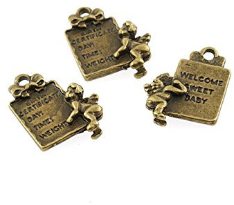 4 Engel mit Schild in antik Bronze mit Geburtstafel von Vintageparts, DIY-Schmuck