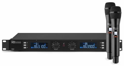 Power Dynamics PD632H 2X 20-Kanal UHF-Funkmikrofon Set, 2 x Handheld Mikrofon, 2 x 20 UHF-Kanäle, PLL, 19 Rack-Einbau, Transportkoffer aus Aluminium, schwarz
