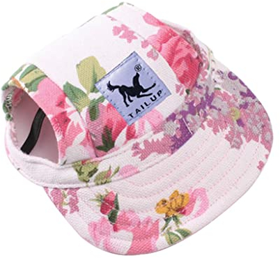 BbearT® Haustier-Hut, Freizeit-Visier, Haustier-Hut, Baseball, Sonnenhut, Sportkappe mit Ohrlöchern und Kinnriemen für mittelgroße Hunde, große Hunde (L, Blume)