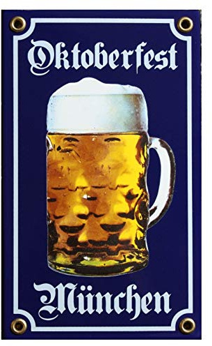 Oktoberfest München Bier Krug Emaille Schild 12 x 20 cm blau Emailschild.