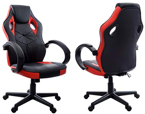 GIOSEDIO FBH Gaming PC Sessel Bürosessel Chefsessel Bürostuhl Drehstuhl Bürodrehstuhl PU-Lederimitat/Mesh-Membrane (Schwarz/Rot)