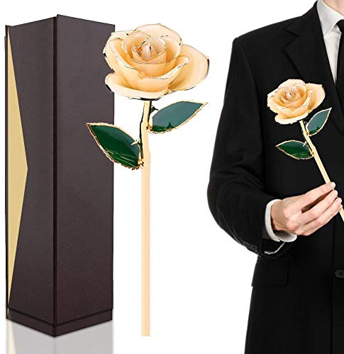 FILFEEL 24K Gold Rose, Dipped Flower Gift for Her Made of Fresh Rose, Last Forever Mother's/Thanksgiving/Christmas/Valentine's/Birthdays Party/Graduations/Weddings (Yellow)