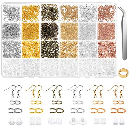Anezus 1900Pcs Earring Making Supplies Kit with Fish Hooks, Earring Backs, Jump Rings (Assorted Colors)