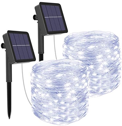 litogo [2 Stück] Solar Lichterkette Aussen, 12M 120 LED Lichterkette Außen Wasserdicht KupferDraht 8 Modus Solarlichterkette Deko für Garten, Balkon, Terrasse, Tor, Hof, Hochzeit, Party(KaltesWeiß)