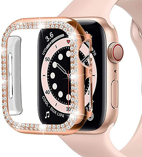 Miimall Kompatibel mit Apple Watch 38mm Hülle Series 3/2/1, Strass Glitzer Harter PC Schutzhülle Stoßfest Kratzfest Bling Diamant Bumper Case für Apple Watch Serie 3/2/1 - Rosegold