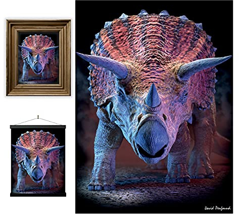 3D LiveLife Linsenförmige Wandkunst Drucke - Triceratops von Deluxebase. Ungerahmtes 3D Dinosaurier Poster. Perfekter Wandfüller. Original kunstwerk lizenziert von bekannt künstler, David Penfound
