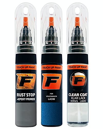 FIRANTO Lackstift Autolack Reparaturset für VW/Volkswagen LA5W Ravennablau - 3-in-1 Autolack Kratzer Reparaturstift 15ml Grundierung, Klarlack