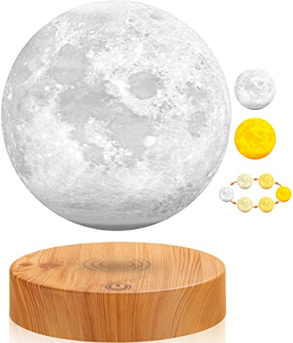 UVEHAS Levitating Moon Lamp - 3 Farben Modi magnetische Levitation LED-Mond-Licht, Rotation schwebenden 3D-Druck Mond Nachtlichter für Home Office Desk Zimmer Dekoration Runde Basis