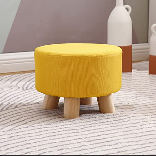 GGoty Holz-Fußhocker, Ottomane-Hocker, rund, Leinen-Stuhl, klein mit 4 Beinen, gepolstert für Schuhe, Hocker, Wohnzimmer, Schlafzimmer (28 x 20 cm, gelb)