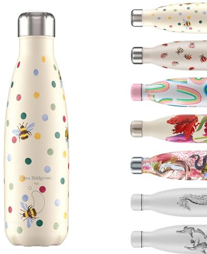 Chilly's Water Bottle - Stainless Steel and Reusable - Leak Proof, Sweat Free - Polka Dot and Bees, 500ml