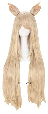 K/DA Ahri Cosplay Wigs KDA Ahri 80cm Long Blonde With Ears Heat Resistant Synthetic Hair Wig + Wig Cap