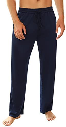 Marvmys Pantaloni Pigiama da Uomo 100% Cotone Pantalone Pigiama Invernale Lungo Pants Casual Men Tinta Unita con Tasche Laterali S-3XL