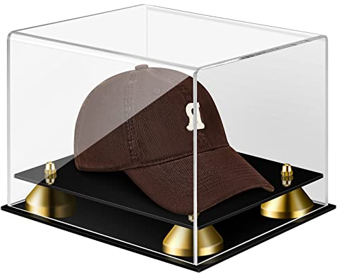 Hut Vitrine Kristall Acryl Baseball Hülle Klar Fußball Helm Vitrine Hut Case Halter Ständer mit Gold Riser Memorabilia Vitrine für Baseball Fußball