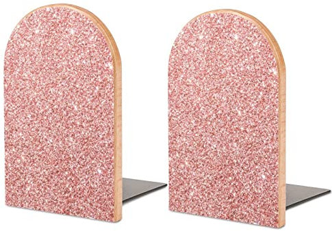Serre-Livres à Paillettes Rose Or Rose pour étagères pour contenir des Livres Bouchons de Livre antidérapants Robustes Bureau à Domicile décoratif en Bois