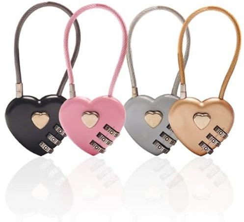 4 Pcs Heart Padlock Small Metal Heart Shaped Padlock Mini Code Lock for Jewelry Storage Box Diary Book,Mix