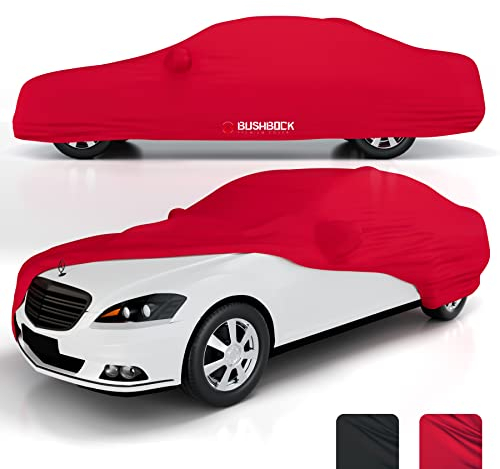 BUSHBOCK® Premium Autoabdeckung Indoor - Satin Schutzhülle Stoff - Abdeckplane Autoplane Autogarage Innenbereich - 2 Farben, 4 Größen (Rot, XXL)