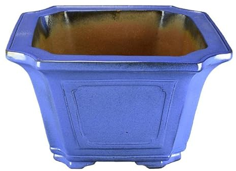 Quadratische Bonsaischale aus blau glasiertem Steinzeug 19x19x13 cm - TY117c