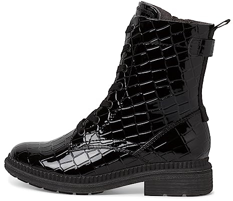 Jana Damen Sneaker hoch mit Schnürsenkeln und Reißverschluss Weite H Mehrweite, Schwarz (Black Croco), 40 EU