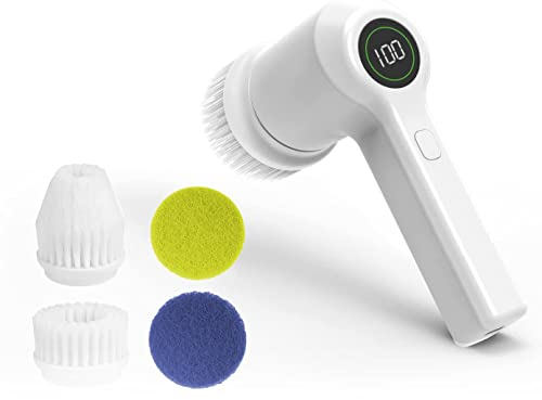 Jolliman Electric Cleaning Brush Scrubber with 4 Interchangeable Brush Heads, Handheld Cordless Powerful Cleaning Brushes for Bathroom, Shower, Bathtub, Kitchen, Tile, Window, Floor, Dish, Sink