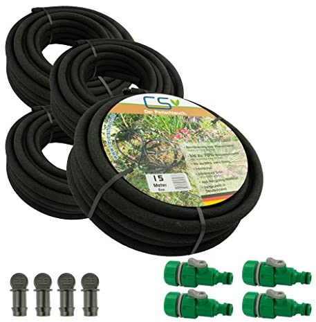 60 Meter CS Perlschlauch Eco 4X 15 Meter mit Regulierventil und Endstopfen
