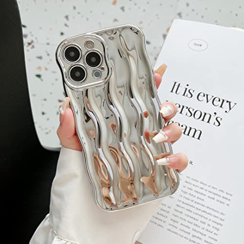 XIZYO Case Compatible with iPhone 13 Pro Max, Water Ripple Pattern Cute Curly Wave Frame [Non-Slip] Silicone Shockproof Phone Case, for Women Girls Slim Soft TPU Protective Cover, Silver