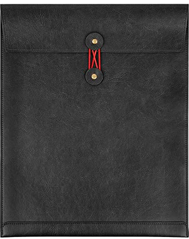 QiXin Black A4 PU Leather File Folders for Documents,Important Private File Organizer with String Tie Closure,Laptop Sleeve Notebook Case,Leather Portfolio Binder Envelopes, Filing Folder 1PC