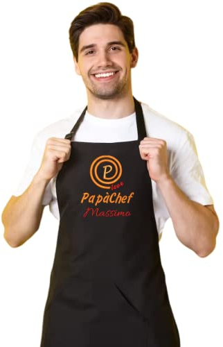 Hole Gadget Grembiule Personalizzato Festa del Papà Chef con Ricamo da Cucina con Nome Idea Regalo Personalizzata Uomo Ricamato Made in Italy