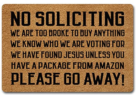 MjiejieM Funny Doormats No Soliciting Please Go Away Indoor Floor Welcome Mat for Entrance Way Rubber Back for Front Door Indoor Outdoor Cute Rugs 23.6(L) x 15.7(W)